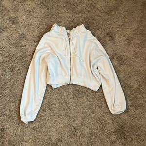 White cropped zip up hoodie